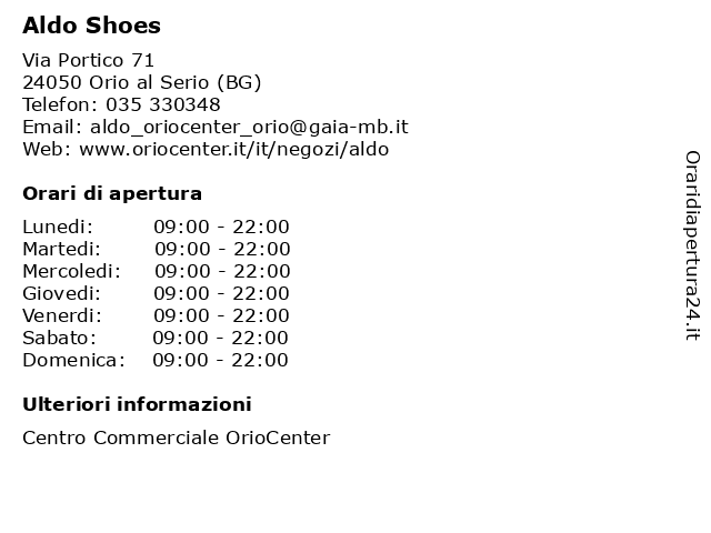Orari di apertura Aldo Shoes Via Portico